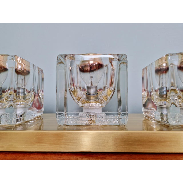 Gold Ice Cube Triple Wall Light in Brass and Glass from Peill & Putzler, 1970s For Sale - Image 8 of 18