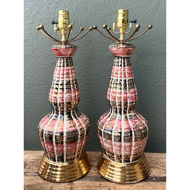 Vintage MCM Glazed Ceramic Lamps - A Pair For Sale - Image 11 of 12