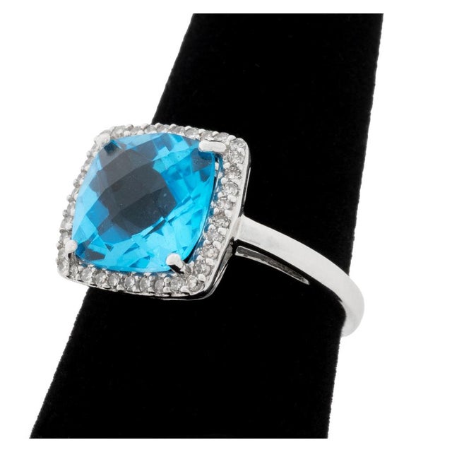 Blue 14k White Gold Blue Topaz Diamond Ring For Sale - Image 8 of 10