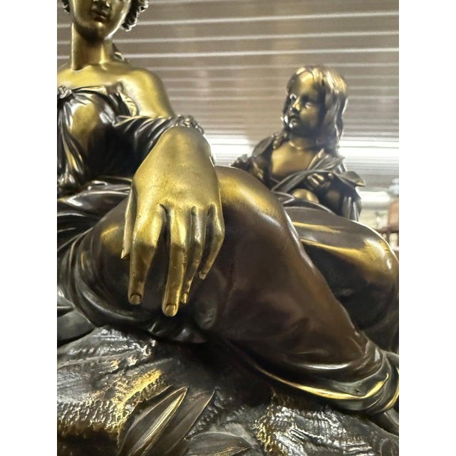 French Raingo Freres Bronze and Slate French Louis XV Style Figural Mantel Clock For Sale - Image 3 of 12