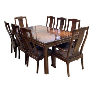 Early Century Bernhardt Dining Table With 8 Chairs, Two Extension and Table Cover For Sale