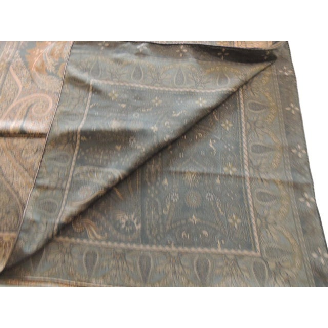 Art Nouveau Large Square Blue and Brown Satin Paisley Square Table Topper For Sale - Image 3 of 8