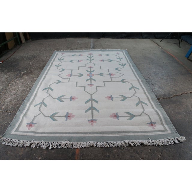 Late 20th Century Vintage Handwoven Indian Cotton Folk Art Style Kilim Flat Weave Area Rug 5' X 8' For Sale - Image 5 of 11