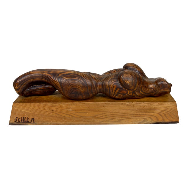 Brutalist Sculpture of Female Body in Cedar and Oak by Seillé M, France, 1970s For Sale