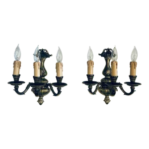 1960s 3-Light French Boudoir Sconces - a Pair