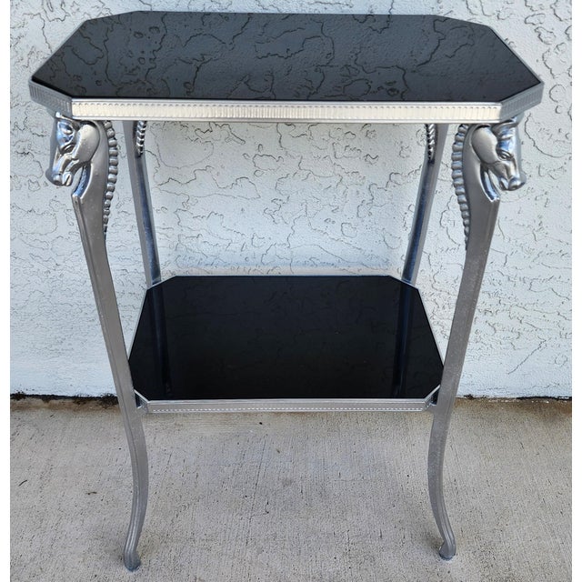 Black Stone and Metal Horse Equine 2 Tier Side Table For Sale - Image 9 of 9