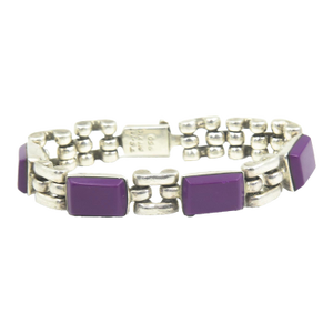 Modernist Mexican Sugilite Sterling Silver Link Bracelet