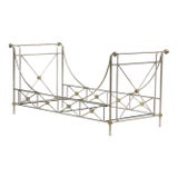 Maison Jansen Style Neoclassical Steel & Brass Bed Frame With Rosette Mounts, 1970s For Sale