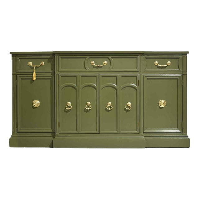 Mid Century Hollywood Regency Sideboard by Mount Airy in Green - Newly Painted For Sale