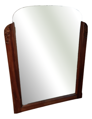 French Art Deco Carved Walnut Wall Mirror,1920s