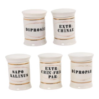 Antique-Style Small Ceramic Apothecary Jars - Set of 5 For Sale