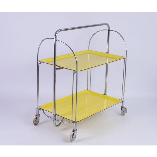 Vintage Yellow Foldable Bar Cart in Chrome Metal, 1960s For Sale - Image 10 of 10