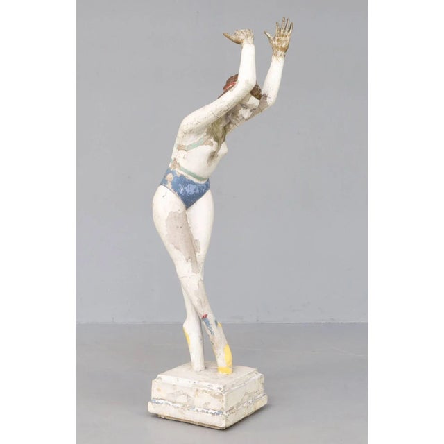 Beautiful statue of a ballerina, originating from Paris, France, early 1900s Great patina and colors of the remainders of...