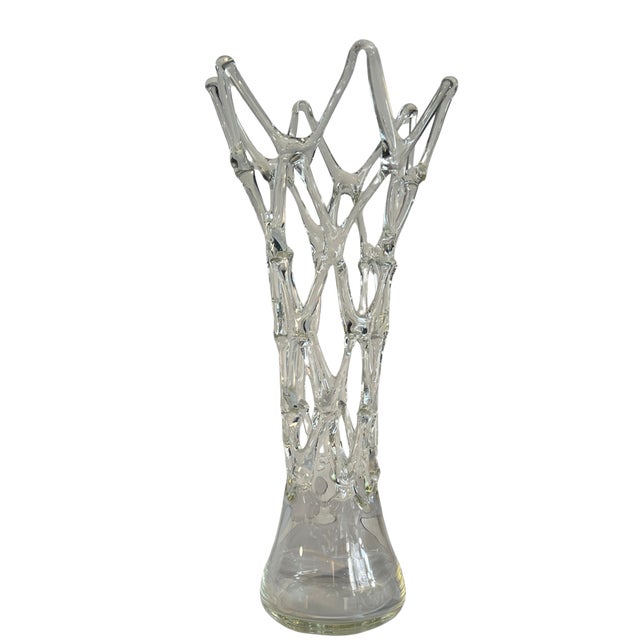 19 in Tall Art Glass Clear Lattice Vase by Ion Tamaian For Sale - Image 10 of 14