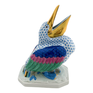 Late 20th Century Herend Blue Fishnet Large Pelican Figurine
