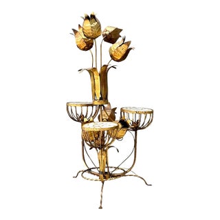 Mid 20th Century Mid-Century Modern Italian Tole Flower Floor Lamp For Sale
