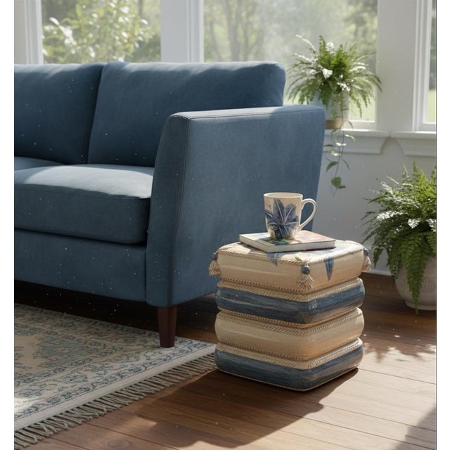 Italian Ceramic Stacked "Pillow" Garden Stool – Blue Lily For Sale - Image 9 of 10