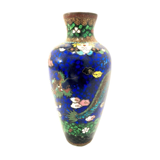 Metal Late 19th-Century Japanese Cloisonné Dragon Cabinet Vase For Sale - Image 7 of 14