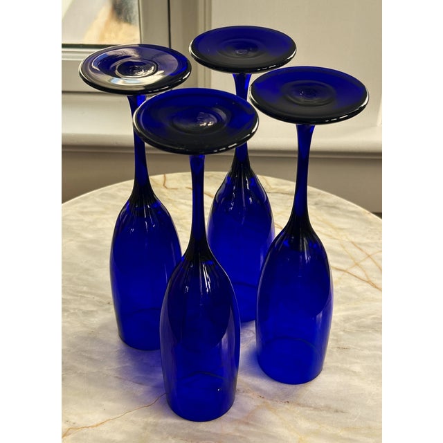 Vintage Cobalt Blue Champagne Flutes - Set of 4 For Sale In New York - Image 6 of 7