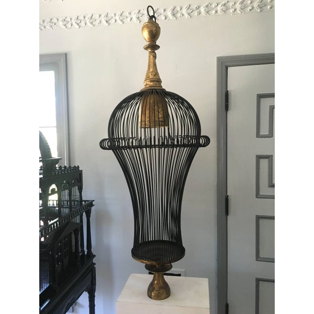 Modern Beautiful Cage Style Modern Chandelier With Gilt Metal Details For Sale - Image 3 of 6