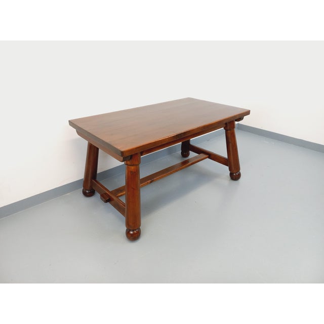 Brutalist Dining Table in Dark Pine Wood by Georges Robert, 1960s For Sale - Image 13 of 18