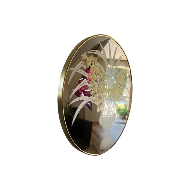 Postmodern Postmodern 1980s Richard Sandoval Windsor Wall Octagon Brass Mirror Flowers Vase For Sale - Image 3 of 12