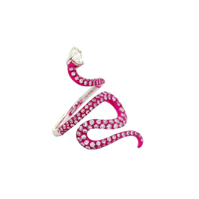 Diamond 18k White Gold Pink Rhodium Serpent Ring, Size 6.5 For Sale - Image 4 of 5