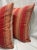 French Pair of Pillow Covers Made Out Vintage French Ticking Fabric Fragment Brick Red For Sale - Image 3 of 6