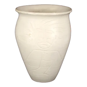 Early 1940s Abstract White Matte Pottery Vase With Figure by Hamilton Achille Wolf