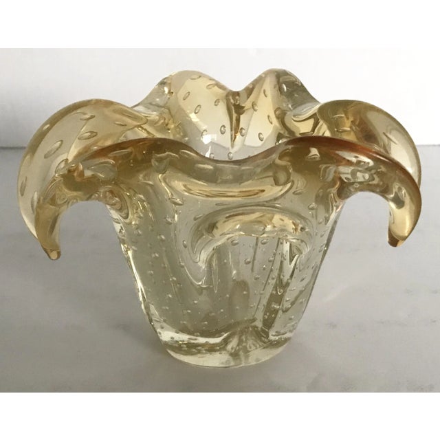 Mid-Century Modern Vintage Light Amber Murano Glass Pulegoso Bowl For Sale - Image 3 of 9
