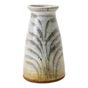 Signed Fp Studio Pottery Vase Iridescent Glaze Carved 7”