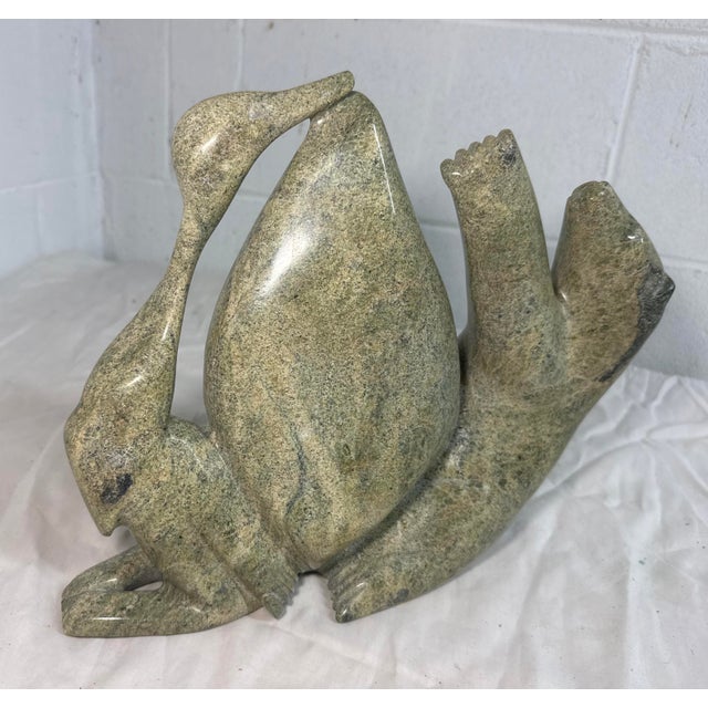 Large Vintage Tukiki Manomie Inuit Canadian Carved Soapstone Sculpture Statue For Sale - Image 10 of 18