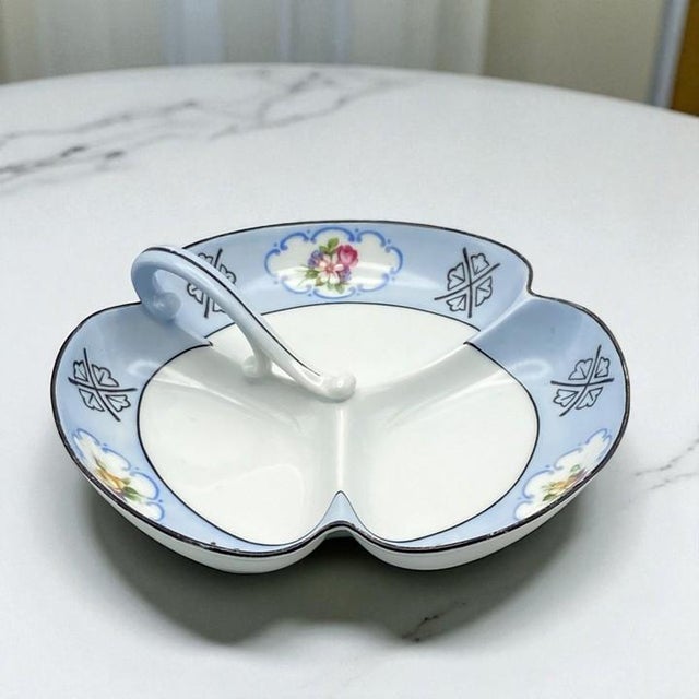 Vintage Reinhold Schlegelmilch Porcelain Divided Trefoil Candy Dish With Flowers For Sale - Image 16 of 16