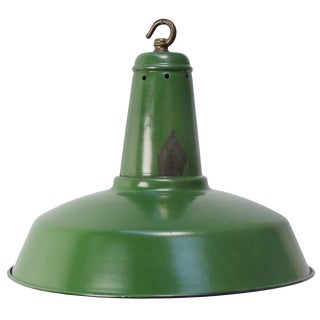 Vintage Industrial French Pendant Lights in Green Enamel For Sale
