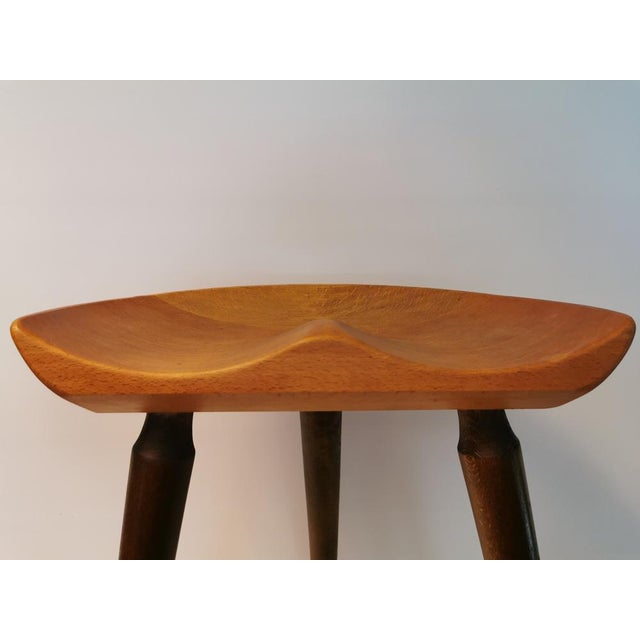 Danish Stained Beech & Raw Beech Milking Stool in the style of Mogens Lassen, 1950s For Sale - Image 3 of 15