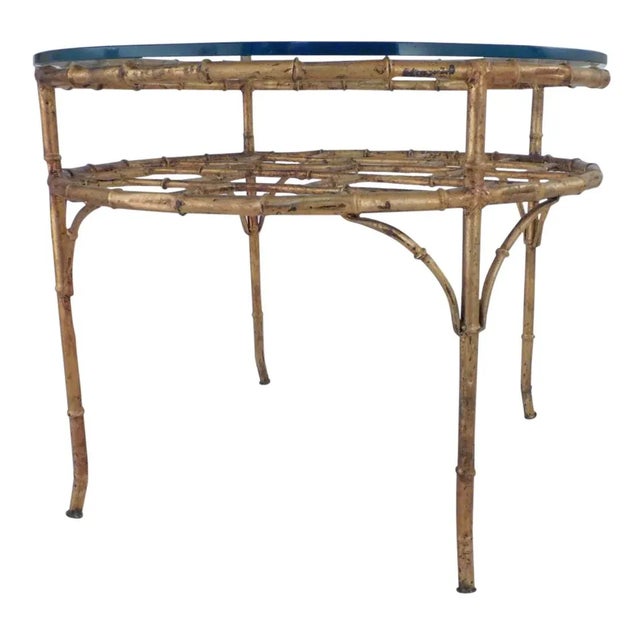 Hollywood Regency 1970s Faux Bamboo Gilt Circular Metal Coffee Table For Sale - Image 3 of 8