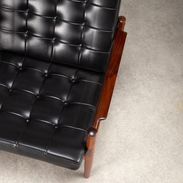 Mid-Century Rosewood and Skai Armchair by Børge Jensen & Sønner for Bernstorffsminde, Denmark, 1960s For Sale - Image 12 of 17