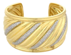 David Yurman Sculpted Pave Diamond 18k Gold Wide Cuff Bracelet 96g