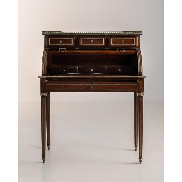19th Century Louis XVI Cylinder Desk With Marble Top & Brass Accents For Sale - Image 9 of 15