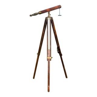 Vintage Fluted Wood and Brass Telescope For Sale