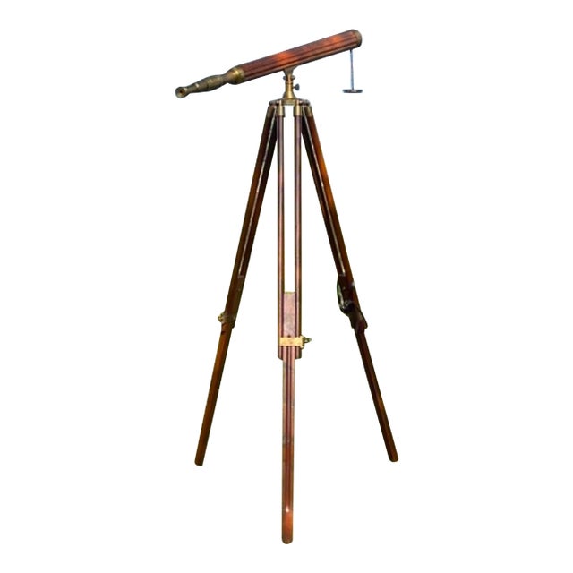 Vintage Fluted Wood and Brass Telescope For Sale