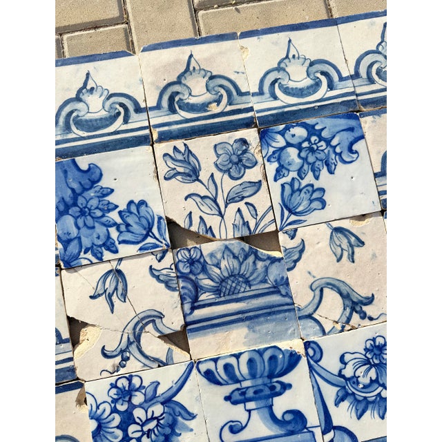Antique 18th Century Portuguese Blue & White Flowerpiece on a Classical Stand Tile Mural For Sale - Image 11 of 16