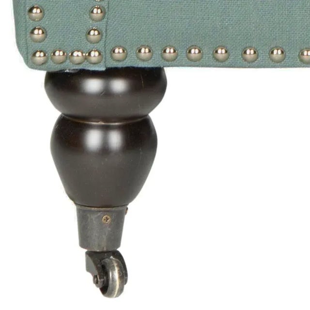 Wood Club Chair & Silver nailheads in Seaside Blue & Espresso For Sale - Image 7 of 10