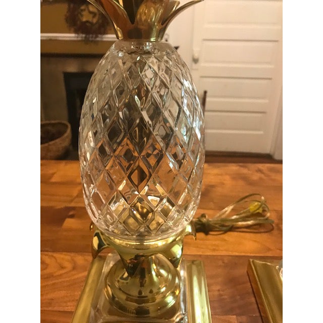 Crystal Pineapple & Brass Table Lamps Attributed to Maison Charles a