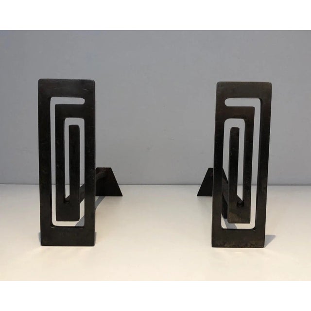 1970s 1970s Steel and Iron Modernist Andirons - A Pair For Sale - Image 5 of 13