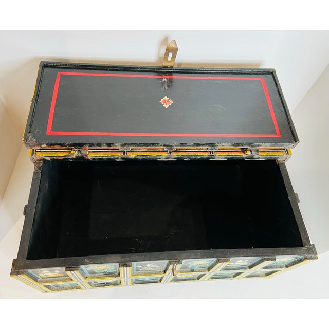 Black Antique Indian Moghul Dowry Chest Hand Carved Wood Trunk Jewelry Storage For Sale - Image 8 of 9