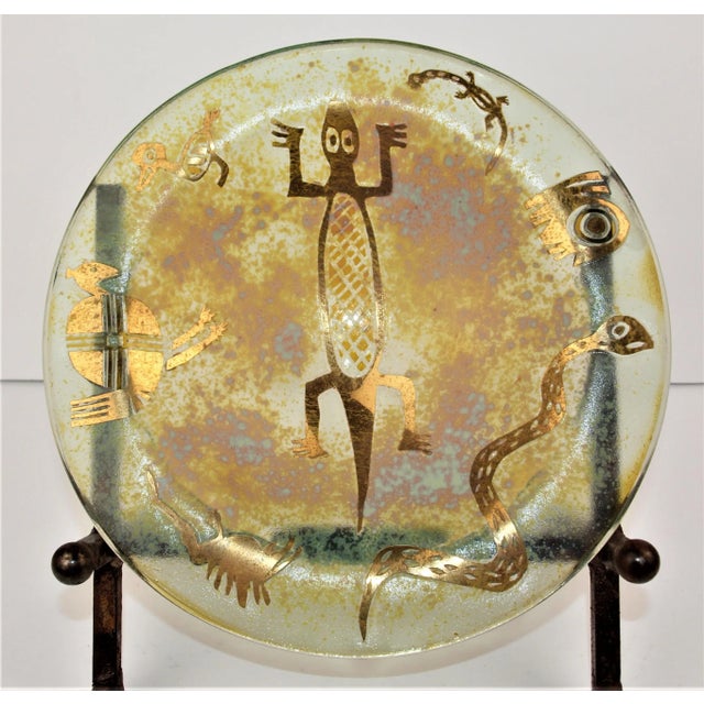 Contemporary Art Inlay Glass Bowl by Jorge Bencomo with Iron Easel For Sale - Image 3 of 10