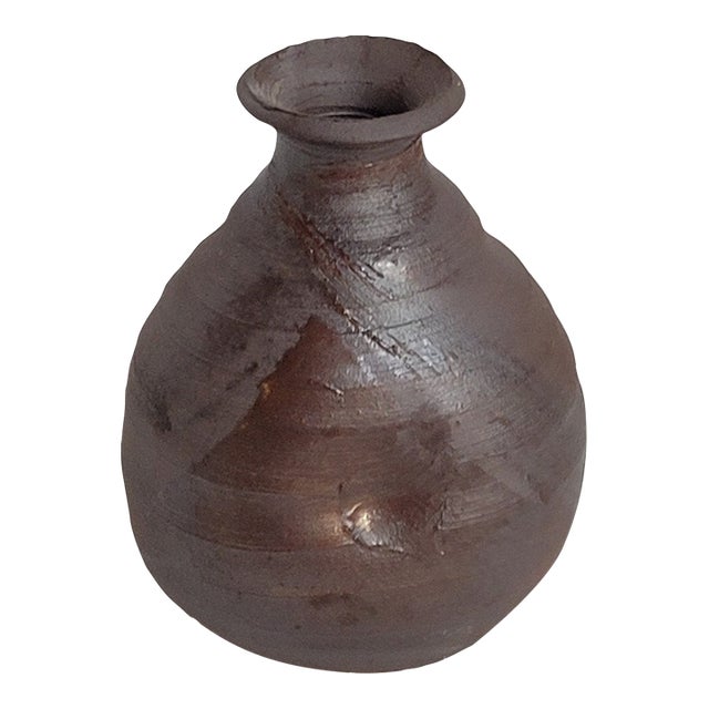 Signed Japanese Bizen Style Studio Pottery Bud Vase, Wabi Sabi Minimalist Vessel, Mid-20th Century For Sale