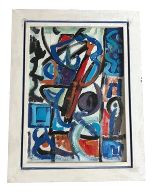 Abstract Composition, 1950s, Oil Painting, Framed