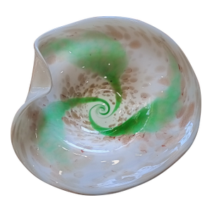Vintage Murano-Attributed Hand-Blown Glass Bowl – Lattimo With Aventurine & Swirl Design